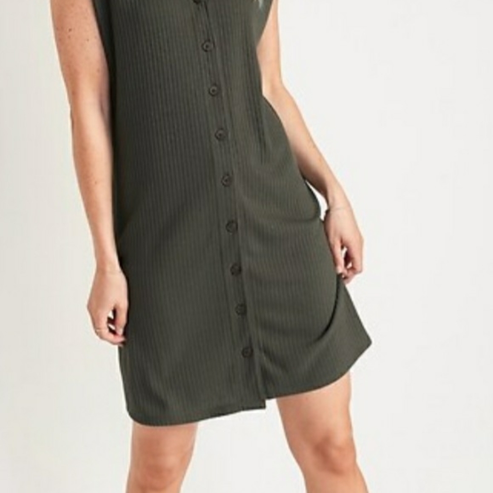 Sleeveless Olive Green Button-Down Dress